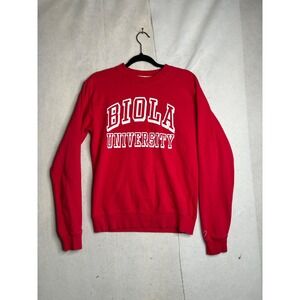 League Biola University Sweatshirt Red Crewneck Mens Small Collegiate Fleece